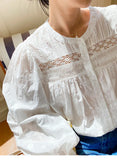 Elegant Pretty  Blouses Shirts Women Tops Floral Whole Piece Embroidery Long Sleeve O Neck Boho 100% Cotton Blouse Shirt Autumn