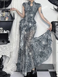 Vintage Chinese Style Skirt Women Aesthetic Fairy Grunge Elegant Butterfly Printed High Waist Skirt Y2k E-girl Clubwear