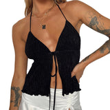 Women Summer Sexy Sleeveless Backless Crop Tops y2k Solid Color Bandage Open Front Backless Tanks Tops Streetwear