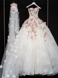 Pbong  White Floral Bustier Wedding Dress Exquisite Embroidery Heavy Embellishment Long Train High Waist Gown for Bride