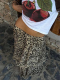 Leopard Printed Maxi Skirt Female Ruffled Patchwork Fashion Summer High Waist Bandage Party Looks Women Long Skirt