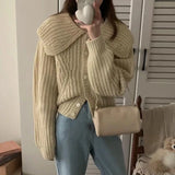 Oversized Collar Knit Cardigan for Women Chunky Knit  Button Down Sweater Jacket Cozy Knitwear Teen-girl Fall Winter Outfit