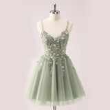 Pbong  Lace Applique Tulle Homecoming Dresses for Teens Sparkly 3D Flower Short Prom Dress Sequin Quinceanera DAMA Dress