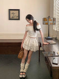 Coquette White Lace Short Skirt Ruffle Women Sweet Bow Kawaii Mini Skirts Patchwork Layered A-line Aesthetics Skirt