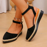 Women's Slingback Sandals Solid Color Pointed Toe Wedge Sandals Breathable Ankle Buckle Casual Comfortable Shoes for Women