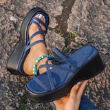 Pbong  Denim Cross Strap Platform Sandals Woman Plus Size Fashion Thick Sole Slippers for Women Summer Wedge Heels Sandalias Mujer
