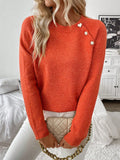 New diagonal shoulder button round neck long sleeved casual knitted sweater