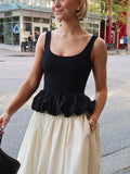 lack Ruffled Patchwork Tank Top Pullover Female Backless Solid Fashion Elegant Sleeveless Slim Vest Y2k Top Women Summer