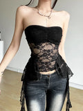 Floral Lace Sexy Corset Underbust Strapless See Through Lingerie Sleeveless Bustier Top Women Club Outfits Fringes Body Feminino