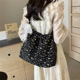 Pbong  New Hot Sale Of The Season Floral Lace Butterfly Knot Women's Shoulder Bag Fresh Sweet Style Large Capacity Nylon Tote Bag Da...