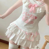 Harajuku Y2k Lolita Mini Skirt Women Bow Japanese Style Kawaii Pleated Skirts Sweet Dot Ruffles Cake Layered Skirts