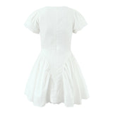 Pbong  Sweet Cute White Mini Dress For Pretty Girl Elegant A-line Bow V Neck Summer Dresses Party Robe Vacation Vestidos