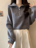 Women's Loose Knitted Pullovers Half Zipper Autumn and Winter Turtleneck Sweaters Casual Comfortable Full Sleeve Top