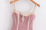 Elegant Pink Chic Mini Dresse Lace Strappy Cotton Backless Sexy Summer Party Women Y2K Vocation Casual Ladies Dress