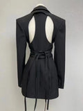 Minimalist Blazers For Women Notched Collar Long Sleeve Hollow Out Pathwork Drawstring Blazer Female Fashion New
