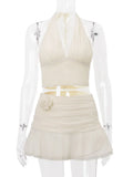 Sexy Ruffle Skirt Two Piece Set Women Fashion Halter Crop Tops And Mini Skirt Matching Sets Club Party Two Piece Sets