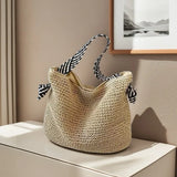 Pbong  Straw Woven Beach Bag for Women Fashion Large Capacity Travel Vacation Women's Shoulder Bag Summer New Casual Female Handbags