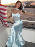 Scarf Collar Backless Sexy Maxi Dress Women Gown Light Blue Patchwork Off-shoulder Sleeveless Elegant Club Long Dress