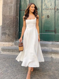 Elegant Square Collar White Long Dress 2025 New Summer A-line Sleeveless Tank's Dress Fashion Vacation Party Wedding Women Dress