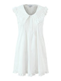 Pbong  White French Casual Loose Mini Doll Dress for Women Ruffled Collar Sleeveless Lace Accent for Summer Beach Getaways