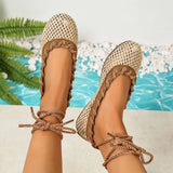 Pbong  Plus-Size Women's Bohemian-Style Woven Sandals, Breathable Hollow Shoes for Seaside and Vacation Beach Wear