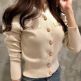Woman Cardigan Long Sleeve Button Down Sweater Knitted Coat Single Breasted Crop Knit Jacket Tops Ladies Autumn Winter Fashion