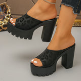 Pbong  Women Retor Leopard Print Super High Block Heeled Sandals Summer Thick Bottom Platform Slipper Woman Plus Size 43 Mule Shoes
