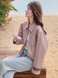 Pink Y2K Faux Suede Jacket Women Vintage Streetwear Long Sleeve Loose Coat Korean Casual Harajuku Fall Winter Outwear Tops