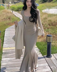 Elegant Bodycon Wedding Party Knitted Mermaid Dresses for Women Vintage Evening Runway Corset Y2k Robe Autumn Fashion Vestidos