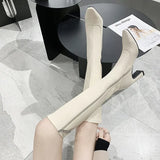 Pbong  Knee-high Square-toe Booties Women's Outerwear Autumn Winter Fashion Casual Motorcycle Boots High Heel Zipper Back Design