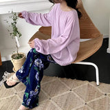 Pbong  Oversized Sleepwear Female 2PCS Pajamas Spring Summer New Viscose Nightwear Pijamas Suit Casual Loose Contrast Color Homewear