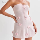 Three-dimensional Flower Knitt Backless Lace Up Vestidos Fashion V-neck Vacation Beach Long Dress Sexy Slim Party Dress 2024 New