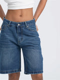 Women's Knee Length Denim Shorts Mid Rise Baggy Jean Short Pants with Pockets for Summer