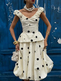 Pbong  Polka Dot Spaghetti strap Bud Skirt Suits Women Sexy Deep V Sleeveless Waist Cinching Tops Long Skirt Charming Ladies New Outfit