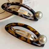 Vintage Leopard Print Oval Hair Clip for Women Elegant Acetate Pearl BB Spring Hair Clip Barrette Hair Accessories