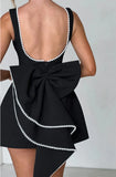Elegant Pearl Bow Backless Sexy Mini Dress Women's Luxury Party Short Dresses White Black Pink Birthday Evening Wedding Summer