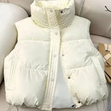 Pbong  Hot Sale Of The Season New Women's down Cotton Vest Short Loose Outerwear Fashionable Autumn Winter Design Pure Color Cotton Jac