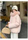 Preppy Style Sweet Parkas Women Cute Long Sleeve Vintage Faux Fox Hooded Cotton Coat Korean Winter Thick Warm New Outwear