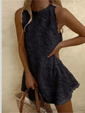 Pbong  Casual White Lace Mini Dress Women Summer Fashion Sleeveless Loose Chic Short Party Vacation Dresses Elegant Vestidos