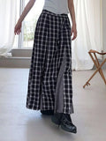 Pbong  Fashion Vintage Skirts Plaid Patchwork High Waist Female Slim Long Skirt  Spring Autumn New All Match Design Women Clothing