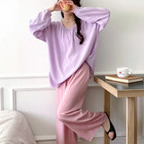 Pbong  Oversized Sleepwear Female 2PCS Pajamas Spring Summer New Viscose Nightwear Pijamas Suit Casual Loose Contrast Color Homewear