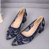 Large size women's pointed high heels casual breathable woven pointed shoes fashionable and beautiful square heel shoes new in 2
