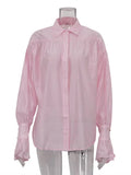 Casual Loose See-Through Shirts Women's Autumn Lapel Long Sleeve Patchwork Blouse Top Streetwear Female Solid Shirts Top