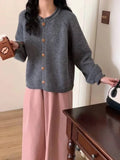 Women Sweater Cardigan Soft Knitted Button-Down Long Sleeve Plain Sweater Jacket Top Fall Winter Korean Ladies Chic Outfit