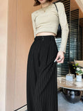 Botvotee 2025 New Women's Luxury Stripe Wide Leg Pants High Waist Flowy Dress Trousers Elegant Office Pants Fall Winter Fashion
