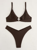 Sexy Bikini Women Ring Link Swimwear Female High Cut Swimsuit Solid Bathers Swimming Bathing Swim Suit Summer Beachwear