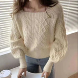 Casual Knitted Sweater Women Pullover  Autumn Winter Soft Thick Warm Wool Jumper Female All-Match Square Collar Sweaters