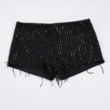 Pbong  Party Clubwear Sparkle Glitter Shorts Sexy Slim-Fitting Sequined Mid-Waisted Shorts Women Summer Fashion Streetwear Ladies
