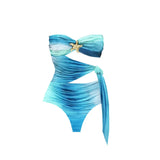 2Pcs Hollow Swimsuit With Long Skirt Women Sexy Swimwear Female Bikini Cut Out Biquini Swim Suit Shiny Star Bodysuit Beachwear