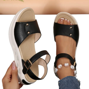 Pbong  Summer Fashion Women Sandals Flat Platform Leather Comfort Casual Shoes New Trend Lightweight Sandals Woman Sandalias De Mujer